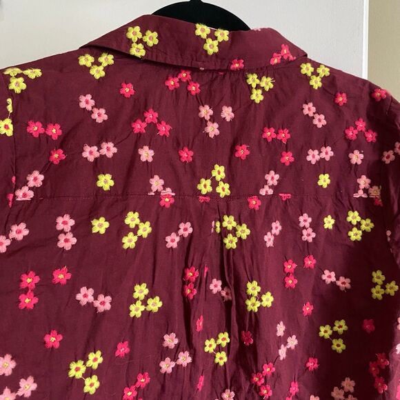 Maeve Embroidered Buttondown Blouse Size Medium Floral Burgundy Maroon Colorful - Picture 12 of 12